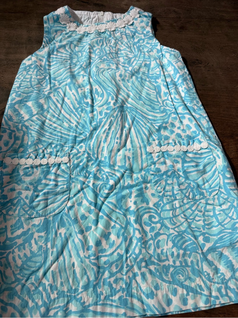 Lilly Pulitzer Girls Light Blue Shell-Print Sleeveless One-Piece Dress